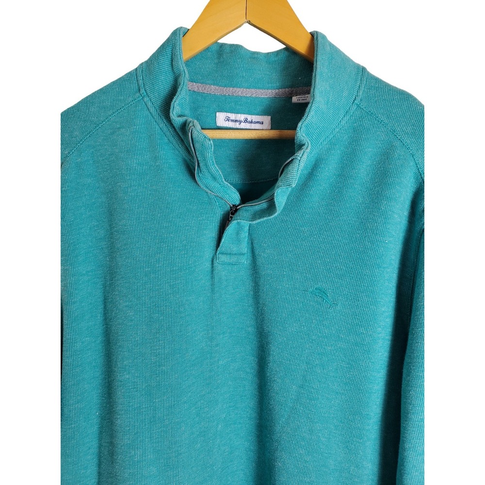 Tommy Bahama Men's 2XL Cypress Green 1/4 Zip Playa Pina Port Cotton Pullover